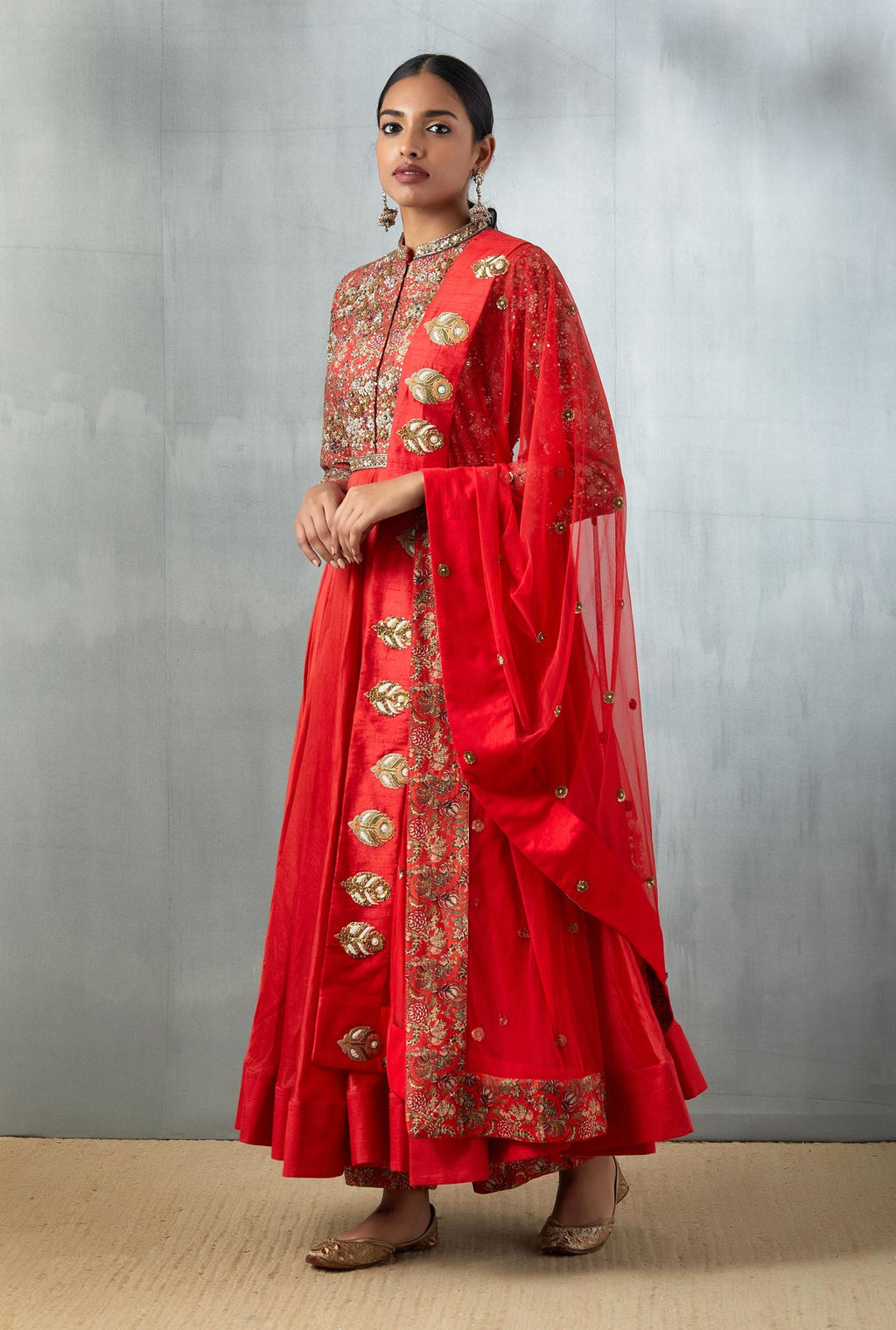 Red Kalidaar with Dupatta and Palazzo