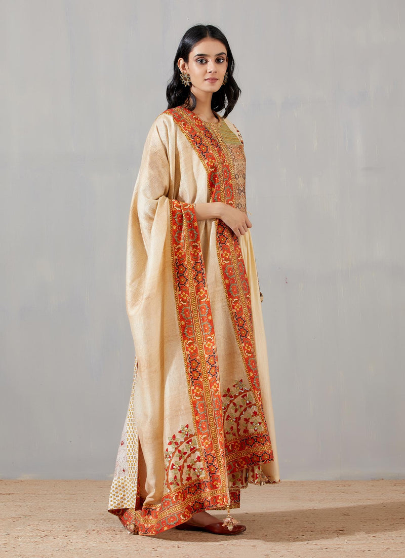 Shyam Gather Kurta With Asma Print Palazzo And Printed Dupatta