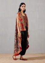Noor High-Low Jacket With Black Print Top And Pleat Salwar
