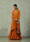 Orange Crinkled Anarkali Set