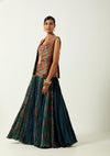 Blue Chanderi Jacket With Skirt Set