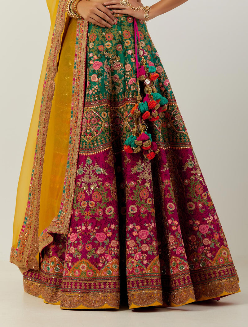 Green And Magenta Sonu Lehenga With Blouse And Dupatta