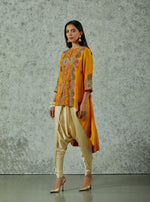 Mustard Chanderi Embroidered Jacket With Ivory Pants