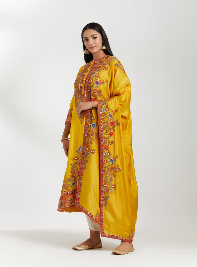 Mustard Yellow Silk Kurta Set