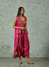 Rani Pink Silk Highlow Cape With Dhoti Set