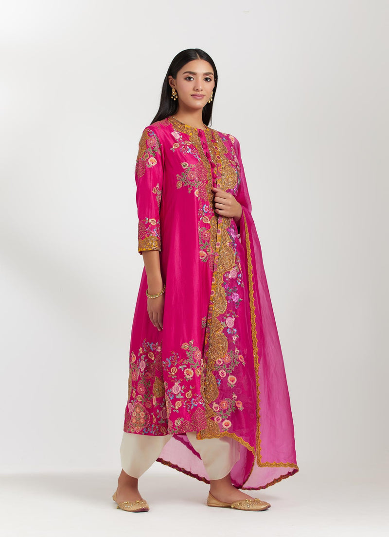 Magenta Silk Kurta Set