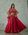Rani Pink And Red Silk Highlow Cape With Skirt Set