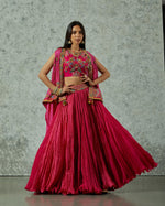 Rani Pink And Red Silk Highlow Cape With Skirt Set