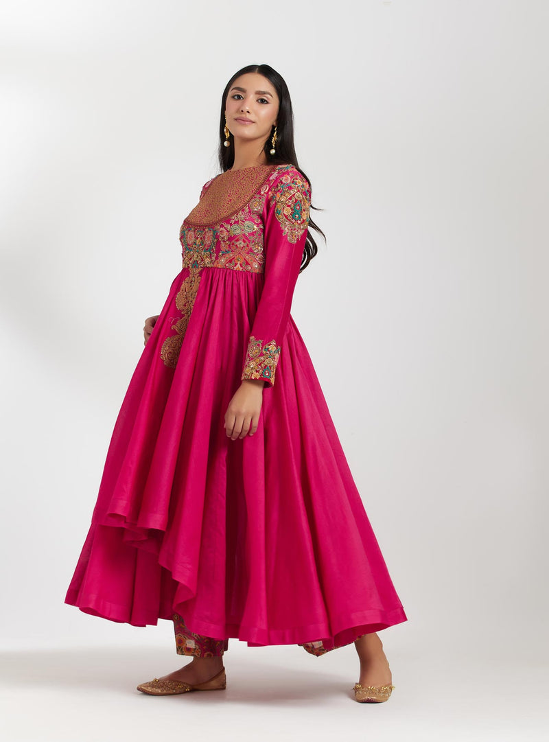 Magenta Chanderi Tunic With Plazzo