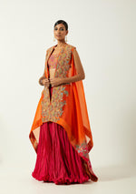 Orange Chanderi Jacket Set