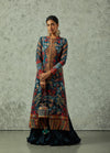 Navy Jacket with a Crinkled Skirt Set