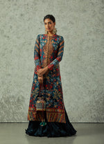 Navy Jacket with a Crinkled Skirt Set