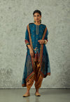 Navy short tunic with a printed dhoti set