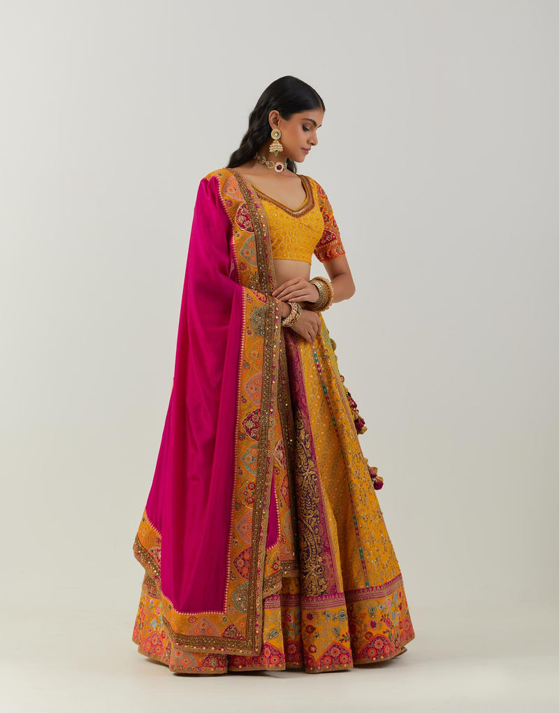 Mustard Pardeep Lehenga With Blouse And Dupatta