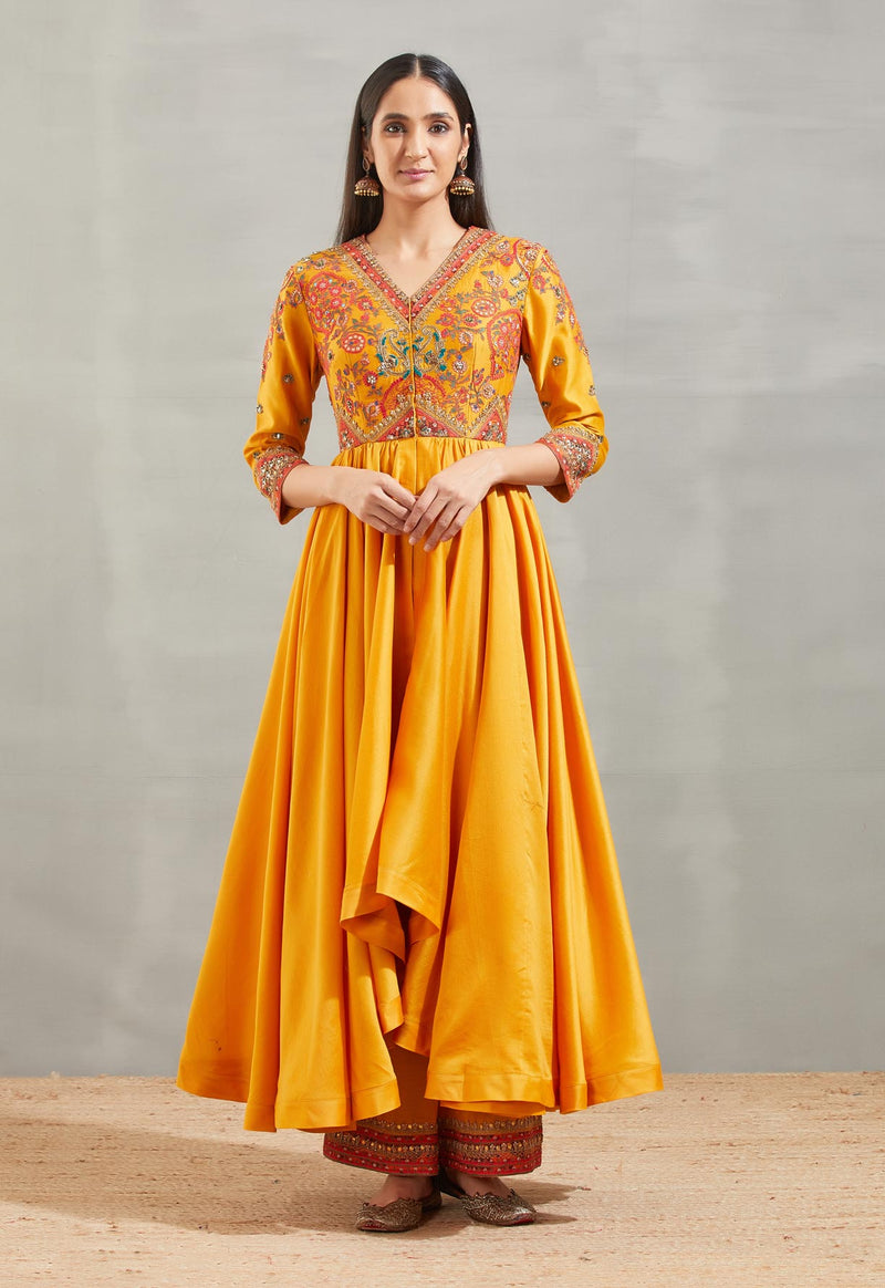 Yellow Mughal Embroidered Tunic Set