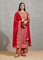 Magenta Gujrati Yoke Kurta Set