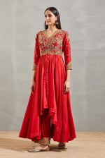 Red Mughal Embroidered Tunic Set