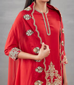 Red Silk Motif Kurta with Pants & Silk Dupatta