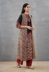 Zig Zag Jacket with Ombre One Side Kurta with Red Palazzo in Blue