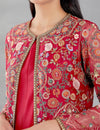 Organza Mughal And Anar Long Jacket With Print Inner With Red Pant