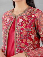 Organza Mughal And Anar Long Jacket With Print Inner With Red Pant