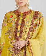 Silk Mango Yellow A Line Kurta With Salwar And Organza Dupatta