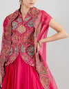 Magenta Salim Raw Silk Jacket With Skirt And Organza Dupatta