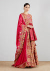 Magenta Zig Zag Sharara With Peplum And Silk Dupatta