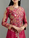 Magenta Chanderi Tamba Salim Long Jacket With a Crushed Skirt