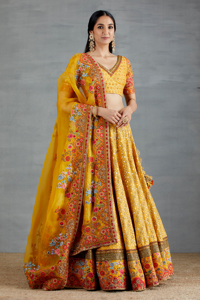 Mustard Yellow Brocade Lehenga