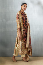 Brown Embroidered Straight Kurta with Palazzo and Dupatta