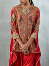 Red Trail Embroidered Jacket with Dhoti Pant