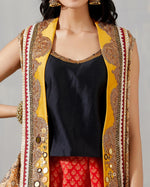 Dinkar High-Low With Black Top And Red Printed Pleat Salwar