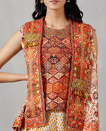 Nergis High-Low Jacket With Daimond Barfi Top And Silk Asma Flower Print Pleat Salwar