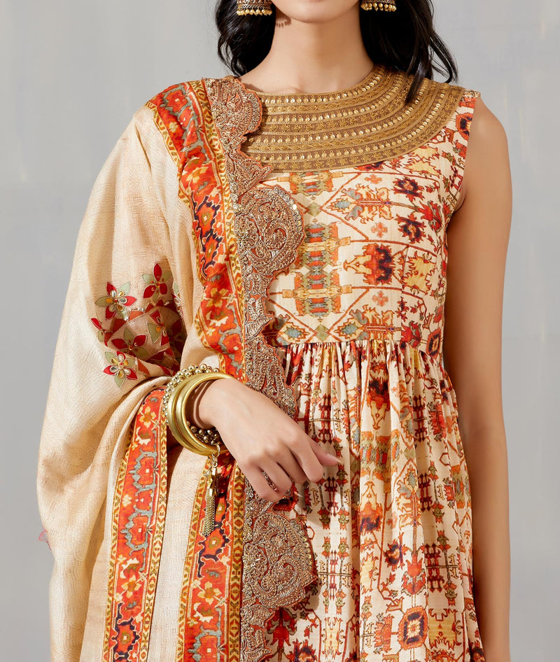 Nergis Dooble Layer Sharara With Peplum Top And Dupatta