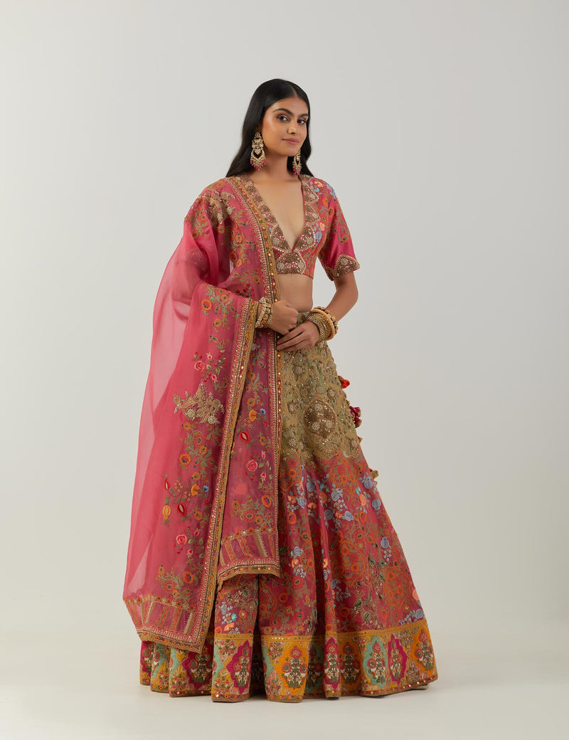 Multi Color Diamond Lehenga With Blouse And Dupatta