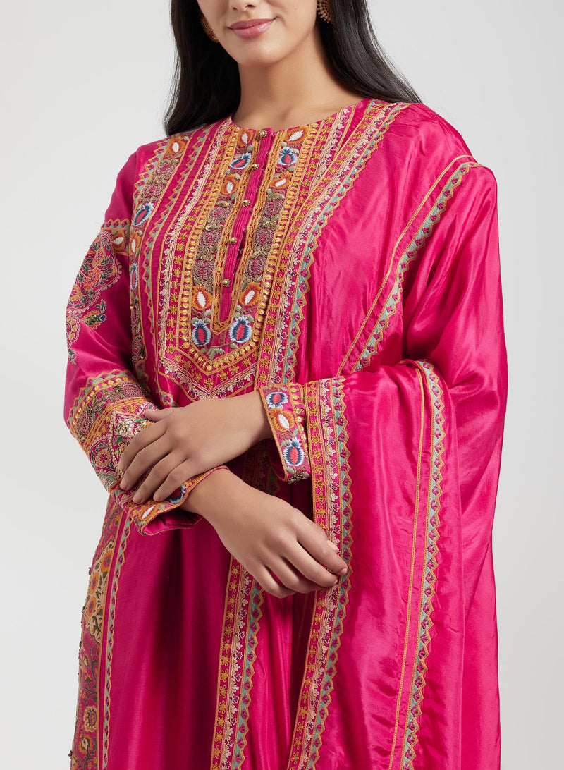 Magenta Embroidered Kurta with Mustard Dupatta and Salwar