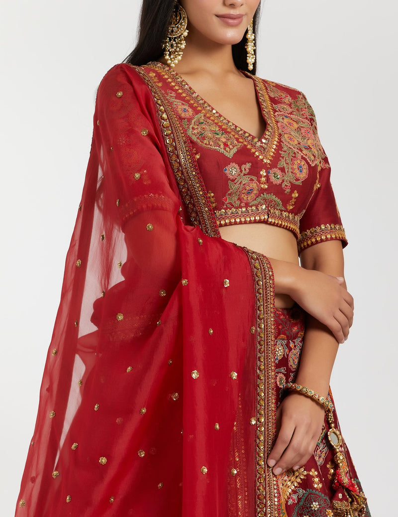 Maroon Chanderi Lehenga Set