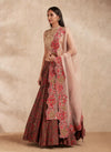 Printed Brown Lehenga with a Blouse and Organza Dupatta