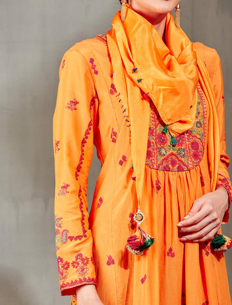 Orange Kurta with a Fershi and Scarf