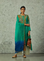 Green and blue shaded silk kurta set