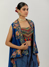 Blue Silk Highlow Jacket Bustier And Bandani Print