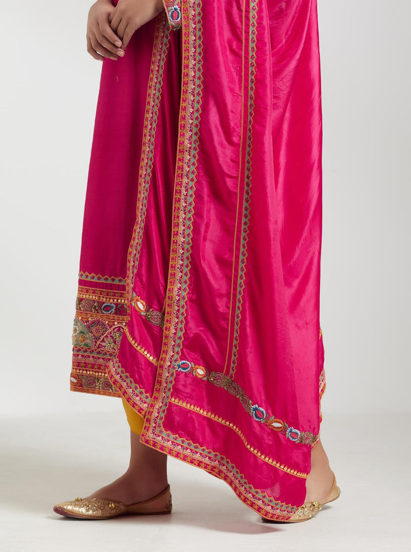 Magenta Embroidered Kurta with Mustard Dupatta and Salwar