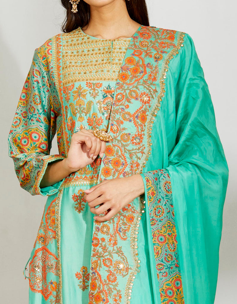 Firoja Mughal Altaf Kurta And Palazzo And Silk Dupatta