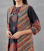 Zig Zag Jacket with Ombre One Side Kurta with Red Palazzo in Blue