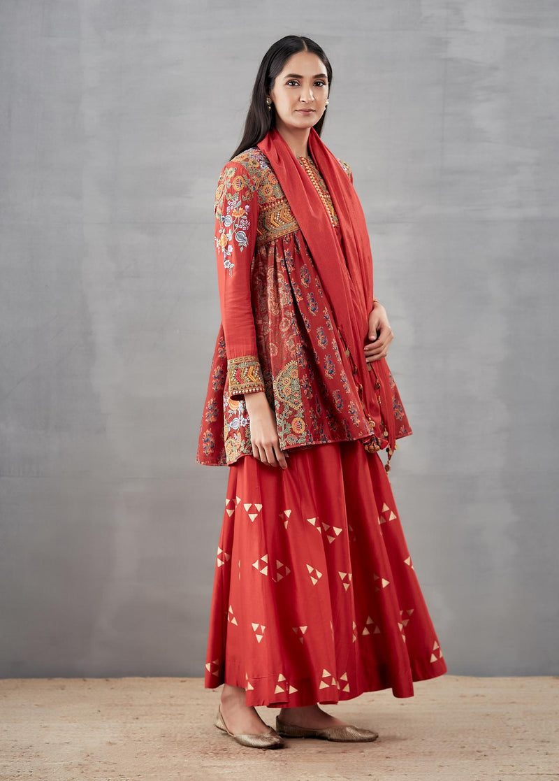 Anar Embroidery Mughal Frock Dress with Farshi and Stole