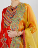 Firoza Buti Sharara With Red Silk Kurta And Mustard Organza Dupatta