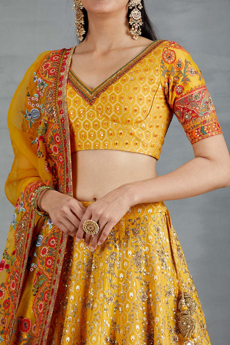 Mustard Yellow Brocade Lehenga