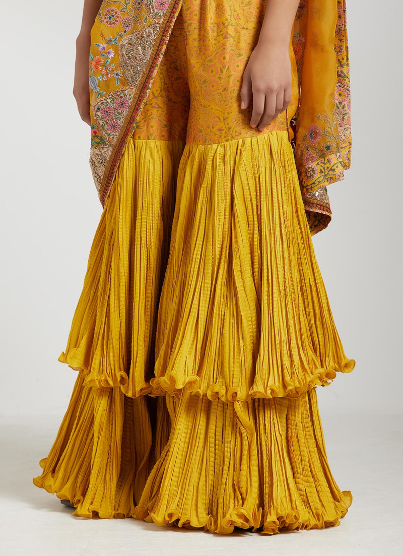 Yellow and Magenta Sharara Saree Set