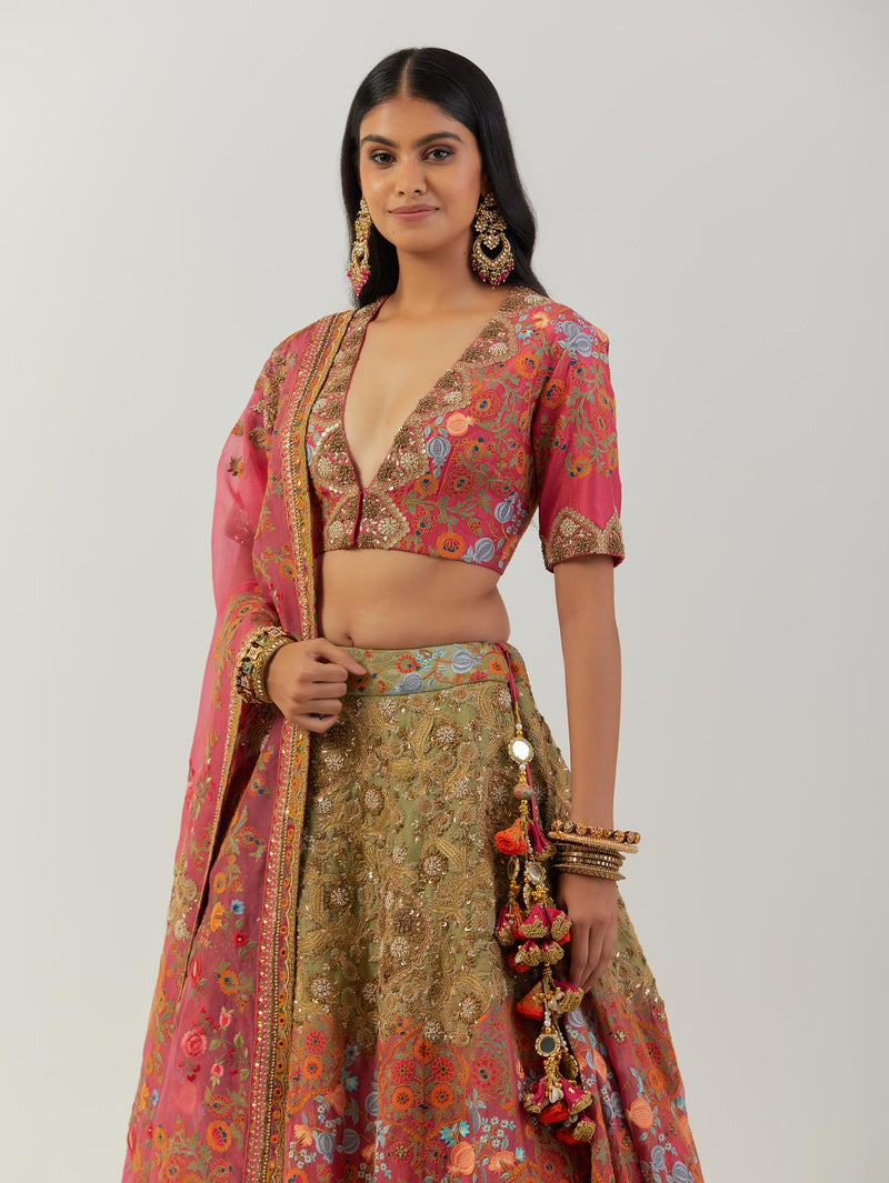 Multi Color Diamond Lehenga With Blouse And Dupatta